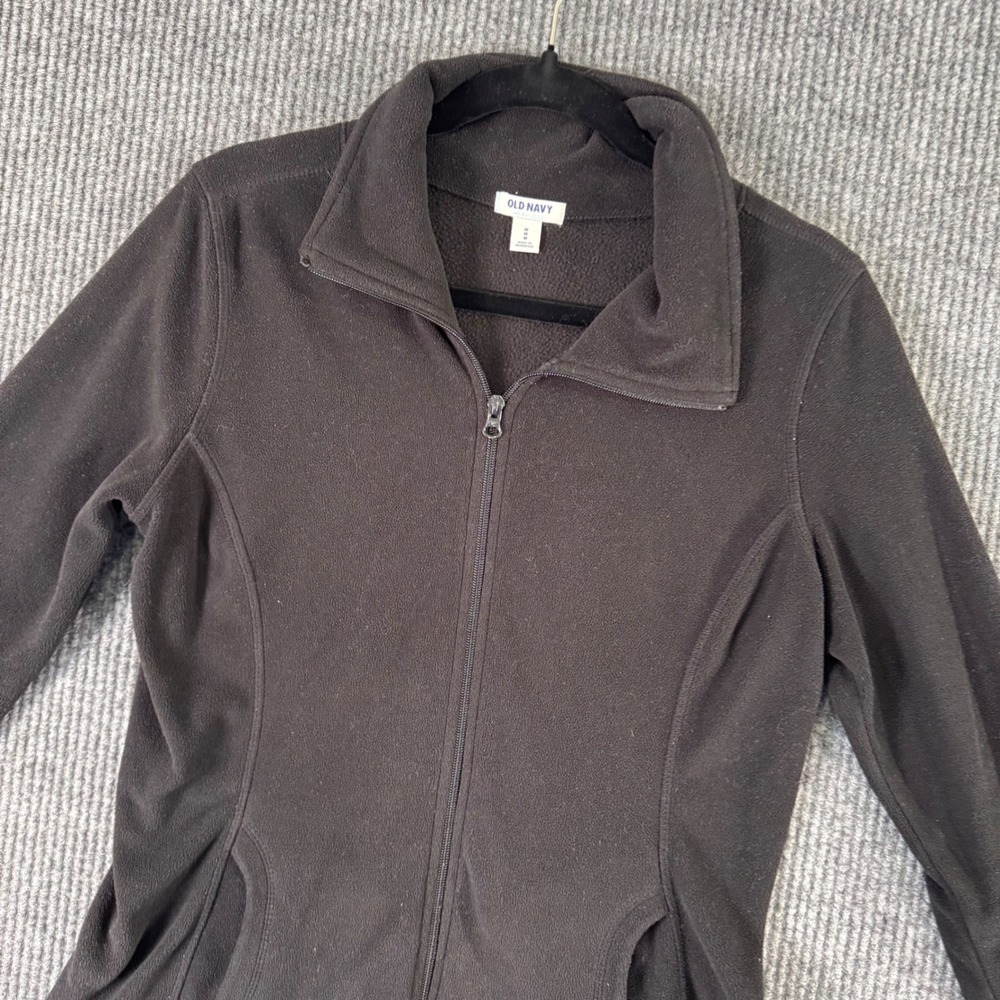 Old Navy Women M Black Fleece Jacket Full Zip Long Sleeve Pockets Y2K Minimalist